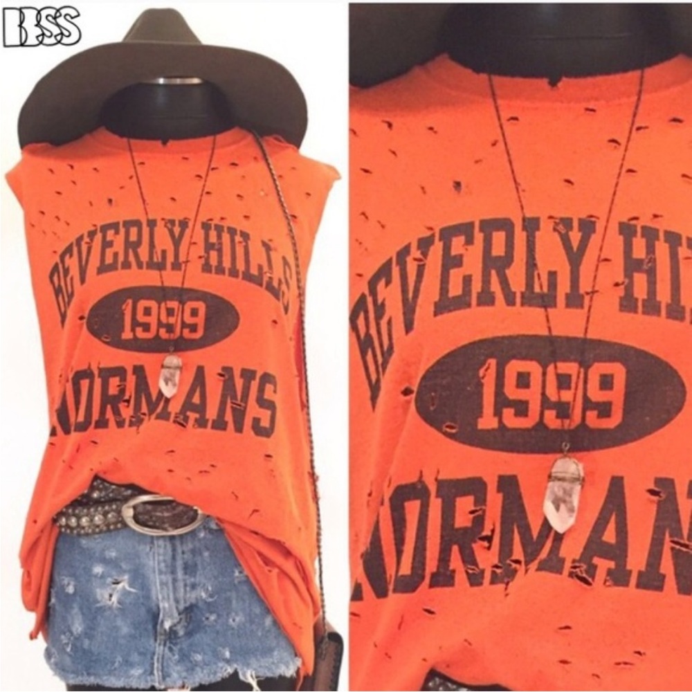 Beverly Hills High School 90210 Shredded Vintage Reworked T-Shirt Tank Top